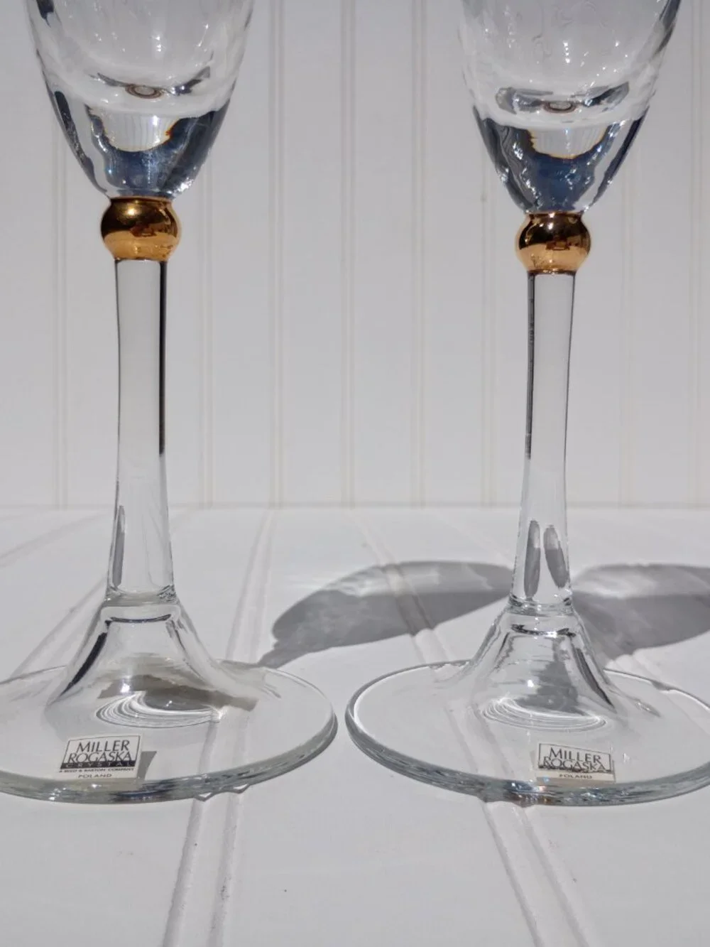 Miller Rogaska Reed & Barton Jubilee Gold Flute Champagne Wine Glasses Set of 2